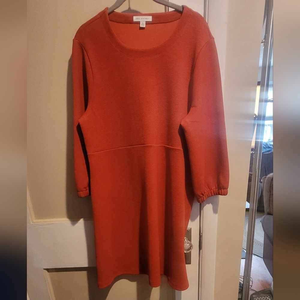 Free Assembly Chic Orange Long Sleeve Dress Large But Roomy Large  Fits XL WARM